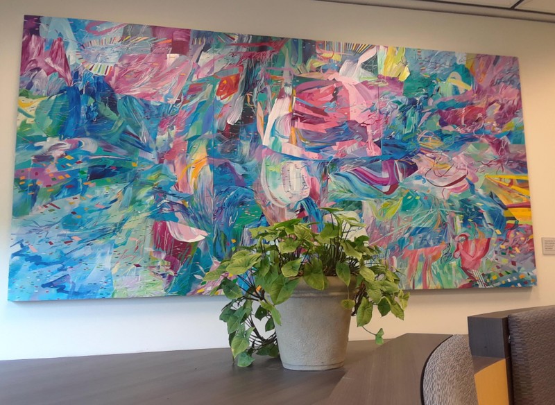 Untitled painting by Amy Schissel on the second floor of Evansdale Library