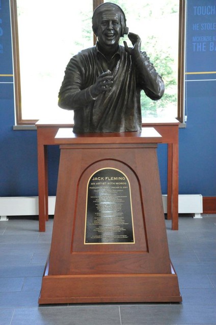 The jack Fleming statue located in Jack Fleming Corner in the Erickson Alumni Center at West Virginia University.