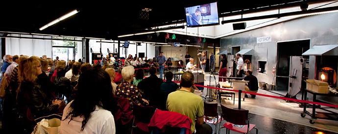 The glass studio offers live performances