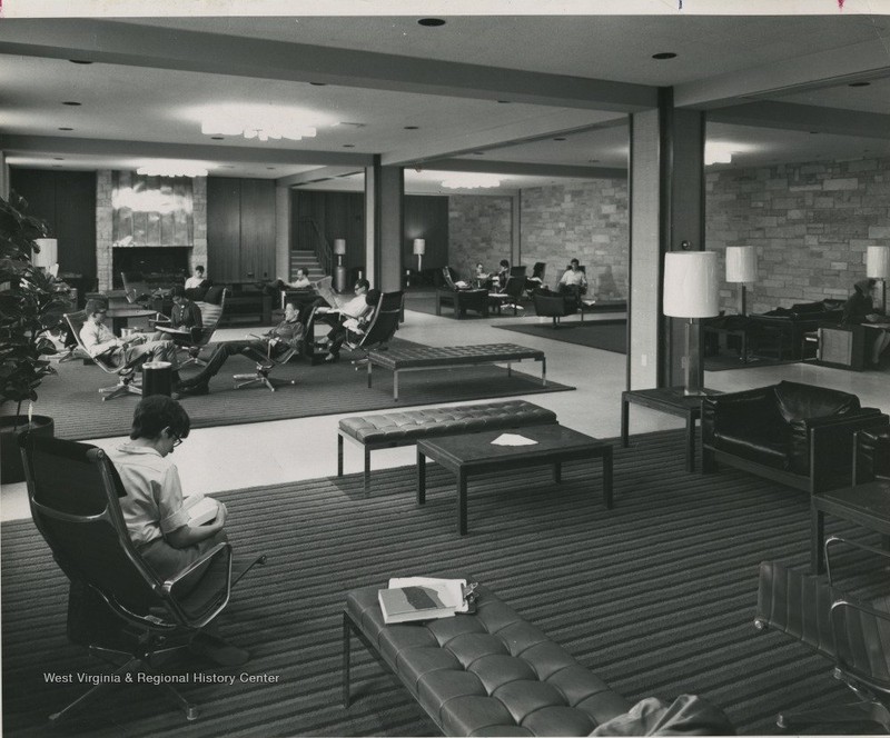 New Mountainlair lounge where students still relax and study today. Photo courtesy of West Virginia and Regional History Center, WVU Libraries.