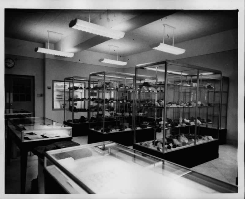 Displays, such as this geology museum on the third floor in 1950, were meant to provide scientific knowledge to the general student body.