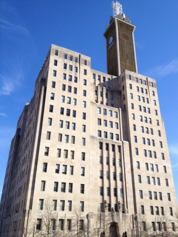 The Southern Bell Telephone Building in 2014, with the AT&T tower (added,1963).