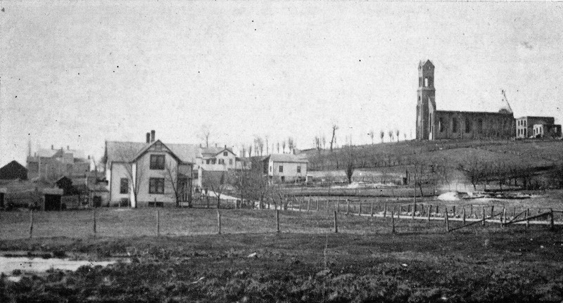 St. Mary of the Visitation Church and rectory after the 1907 fire.