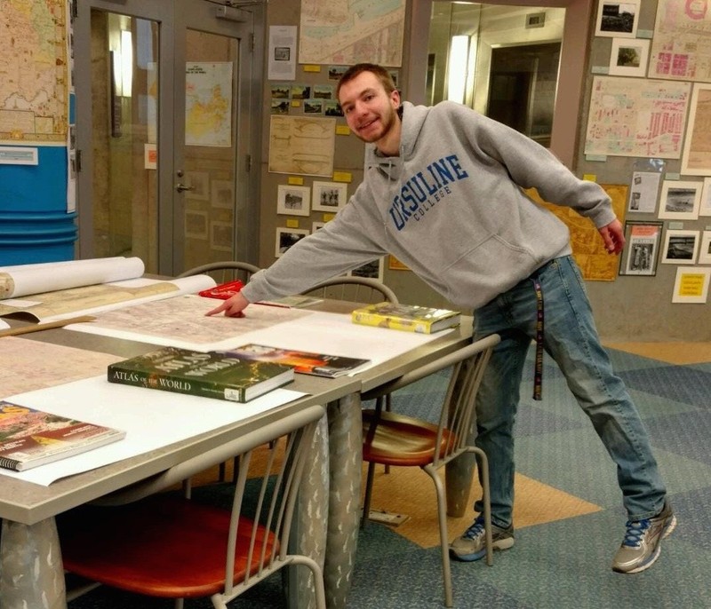 Found it!  Clay researches the  various locations of our Ursuline College campuses using the map collection at our own Cleveland Public Library.