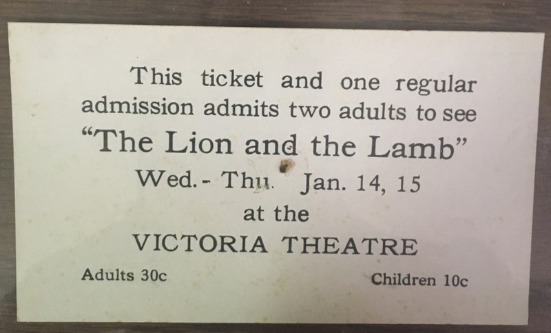 Ticket to a production of "The Lion and the Lamb" at the Victorian Opera House. 