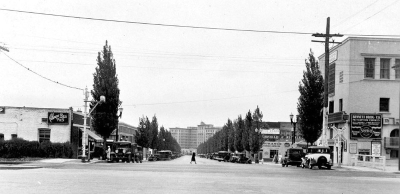 The View of Rodeo Drive, with the Beverly Wilshire Hotel in the Background, from Santa Monica Blvd. in 1932