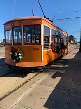A trolley connects visitors to the nearby trolley museum