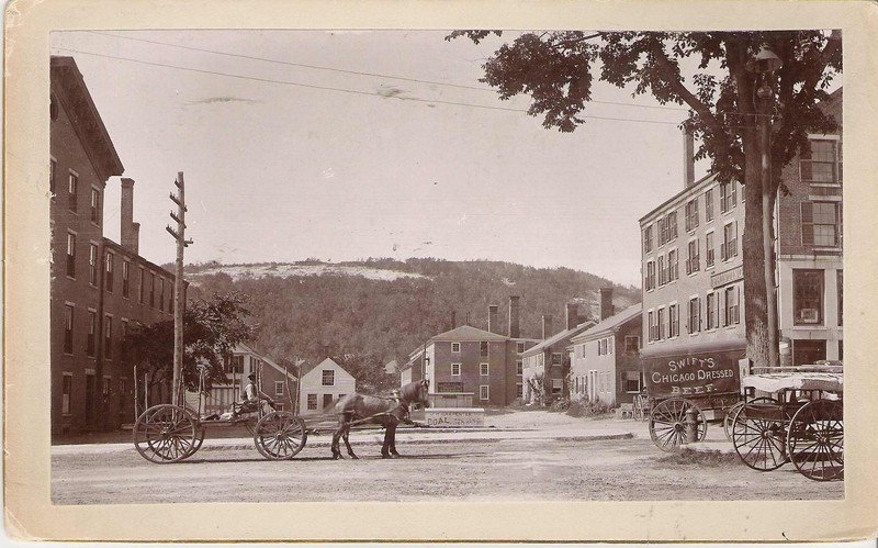 Early view of Factory Square, now a park and Rollstone Bank building