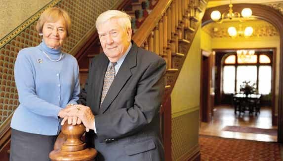 These two alumni met at IUP in 1951 and pose here in Breezedale's foyer.  