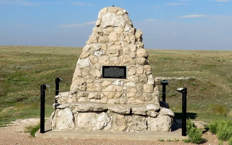 Monument at top of valley