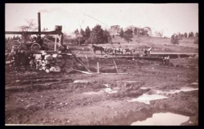 Construction of Brooks Pond 1884 (image from Medford-Brooks Estate Land Trust Archives)