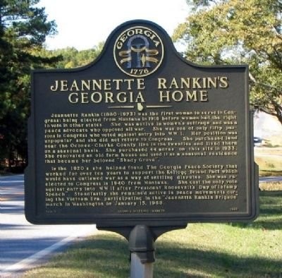 This historical marker was dedicated in 1992 and is located on property that was purchased by Jeannette Rankin in 1933.