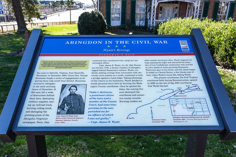 Historical marker discussing the burning of the Washington County Courthouse during the Civil War. (Located at the Fields Penn House).