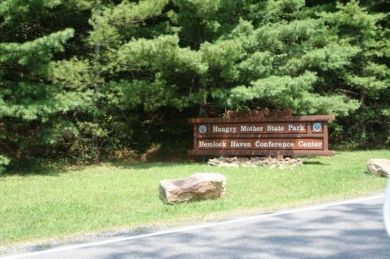 Hungry Mother State Park roadside entrance sign