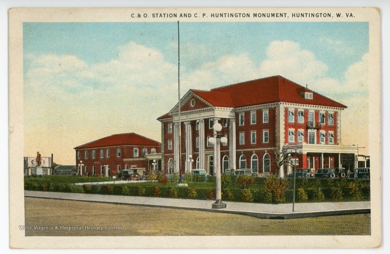 Railroad Station and C. P. Huntington Monument, circa 1927