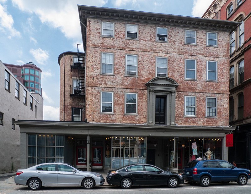 2014 Picture of the Russell House, now raised one story, which is why the doorway is not located on the ground level. 