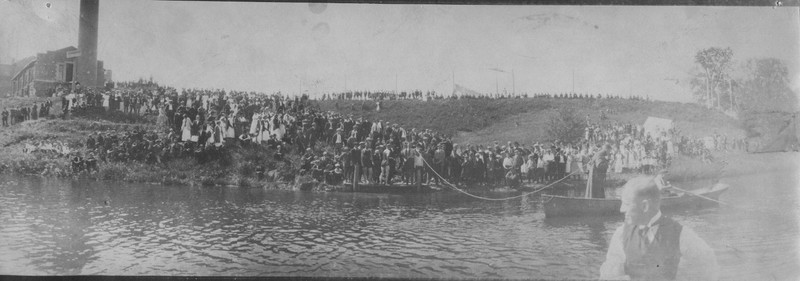 Tug of war tournament on Scrap Day, taking place at the College Lake 