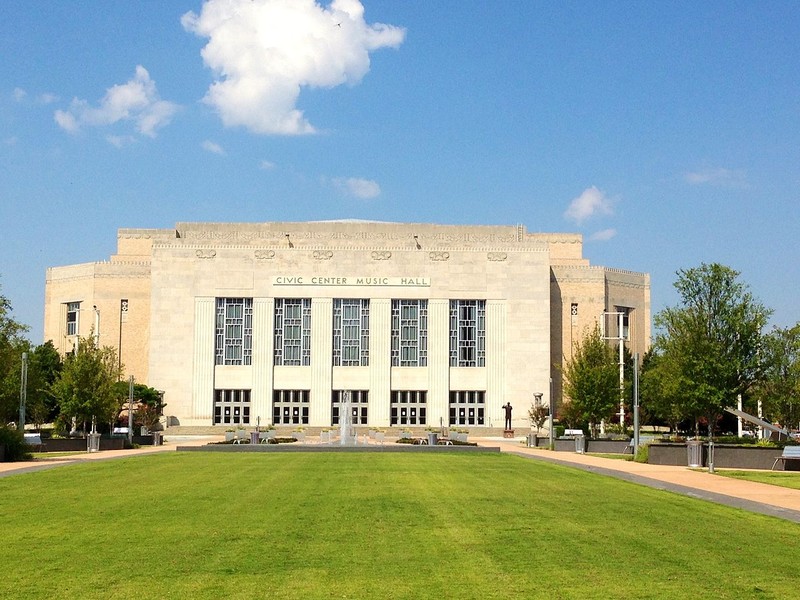 Civic Center Music Hall was built in 1937 and originally called Municipal Auditorium. It is listed on the National Register of Historic Places.