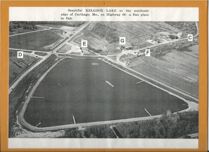 Kellogg Lake postcard/exhibit mount, c 1955, display in "Carthage Collects" temporary exhibit that was also part of the 175th Anniversary of Carthage exhibit in 2017 at the Powers Museum.