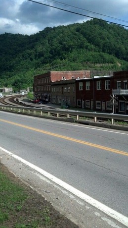 Back view of what was once Nenni's Department Store, visible from the road which runs behind the Matewan Historic District. 