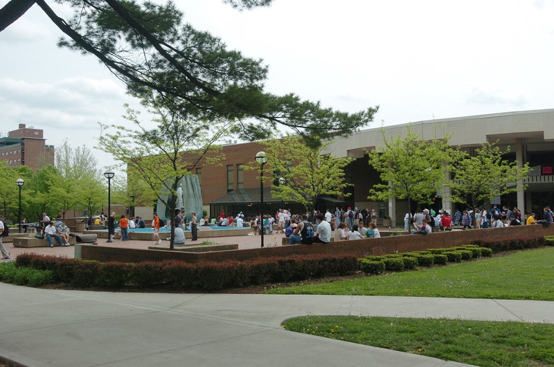 The MSC Plaza, located on the north side, is the heart of campus and the site of the Memorial Fountain.