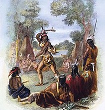 An artist's rendition of Chief Pontiac rallying other tribes to support his coalition. 