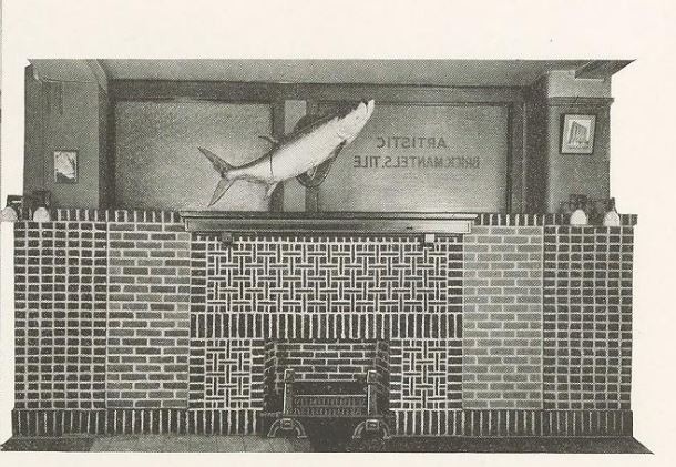 Image of decorative brick fireplace in building in company's 1925 catalog