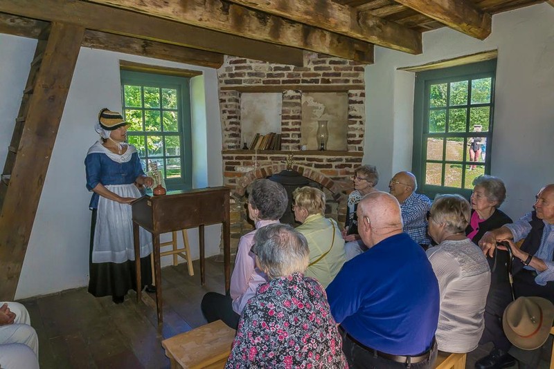 The second floor of the springhouse. Eventually served as a schoolhouse in the 1800s, witch is what we interpret it as today