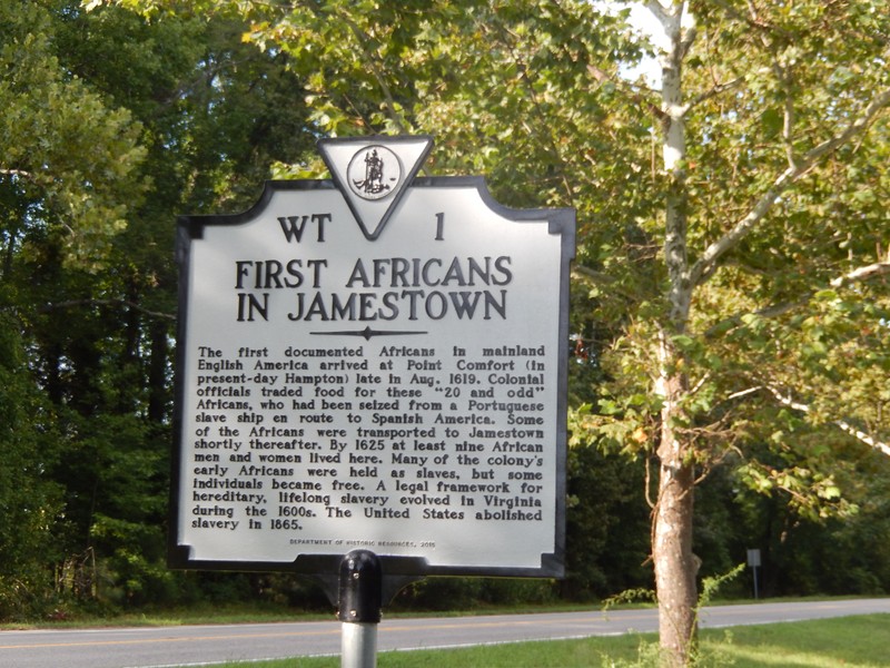 First Africans in Jamestown marker, by Don Morfe on HMDB.org (reproduced under Fair Use)