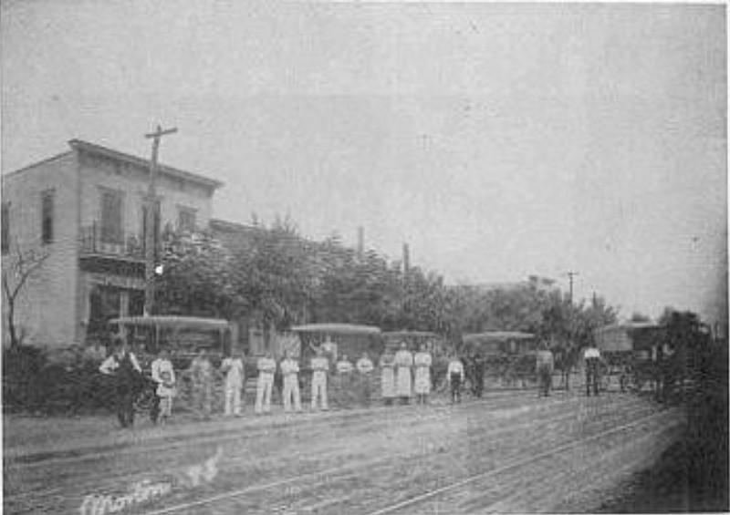 A fleet of the Rushton Baking Company's delivery wagons in 1898