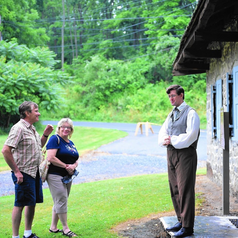 A period actor greets visitors to the Troxell-Steckel House.