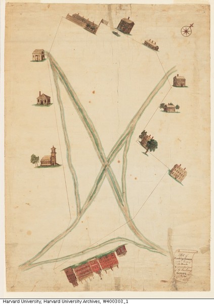 Produced in 1781, this map of the Cambridge Common and the area surrounding it exemplifies how the park has served as a crossroads for travelers in Cambridge, as the main detail present is the park's paths. Source: HVD - Images (used with permission)