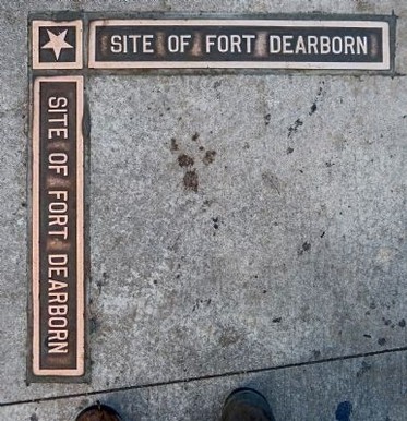 This sidewalk marker designated the location of Fort Dearborn.