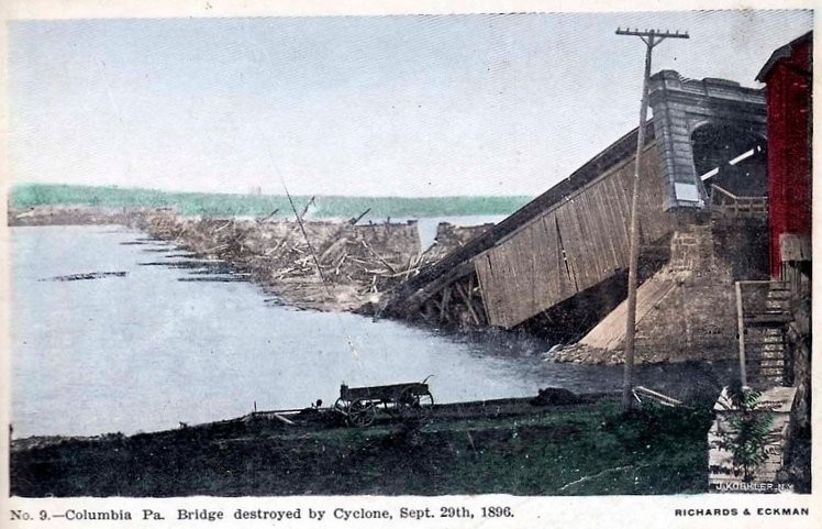 The third bridge, constructed in 1968 by the Pennsylvania Railroad Company, was destroyed by flooding form the devastating Cedar Keys Hurricane. The hurricane caused widespread flooding in the region. Pictured is the submerged remains of the bridge.