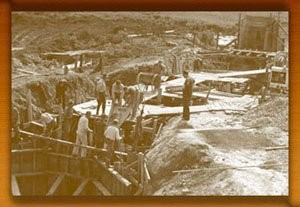 Construction of the dam that would form into a lake at Herrington Manor; taken in 1934 when the Civilian Conservation Corps began conducting projects at Herrington Manor, photo courtesy of Maryland Department of Natural Resources