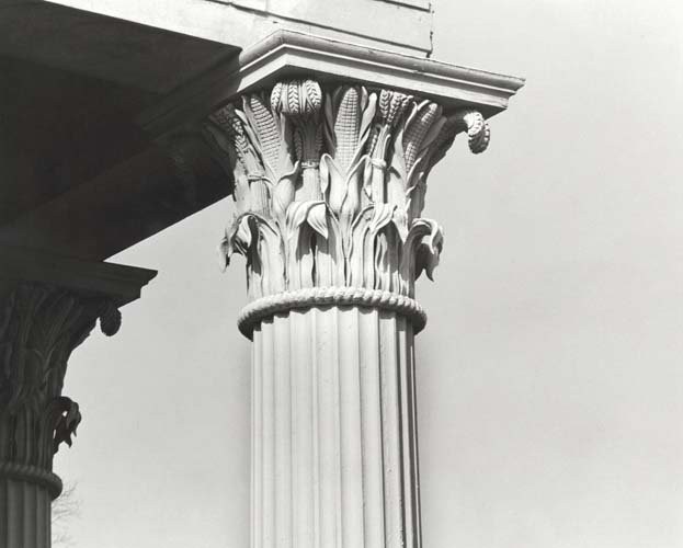 The detail on the columns on the facade of the Playmakers Theater. 