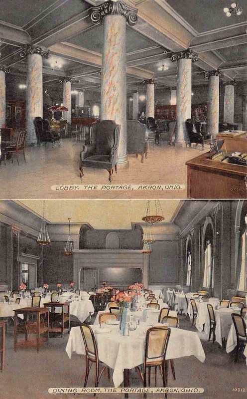 The interior of the Portage Hotel including the lobby and dining room. 