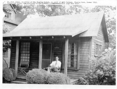Dr. H.G. Jones in 1969 on the porch of the back cottage constructed in 1938 for use by the Local Council of Girl Scouts. Used with permission from the café's website manager.