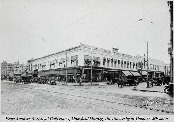 Exterior shot of the Missoula Mercantile Co. circa 1927. Image courtesy of mtmemory.org