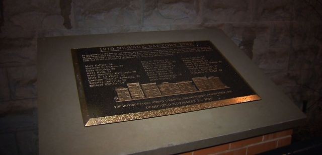 In 2013, Newark commemorated the 1910 fire with this plaque that bears the names of the victims