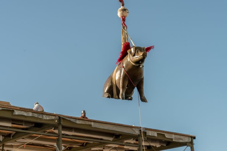 Sky, Flag, Beak, Statue