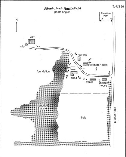 Sketch map of Pearson Farm area added to Black Jack Battlefield National Register listing in 2005 (KSHS staff)