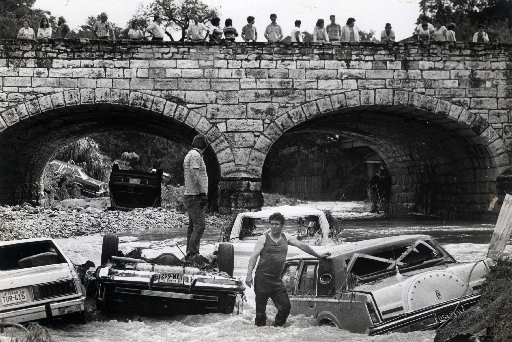 A photograph of the destruction caused by the 1981 Memorial Day Floods.