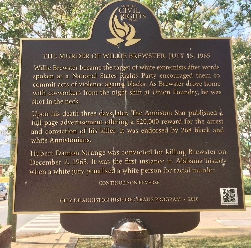 Historical marker that tells the story of Mr. Brewster's death. 