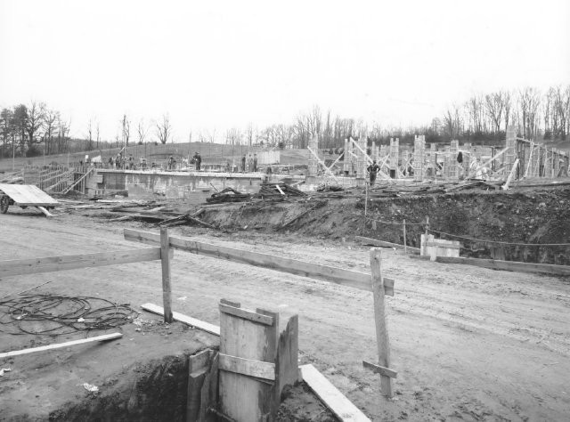 Building 1 under construction, winter 1938.