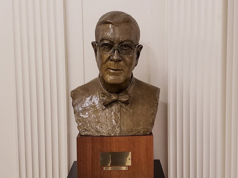 Bust of James Shannon, sculpted by Elaine Pear Cohen (1976). The bust is on display in the lobby of Building 1.