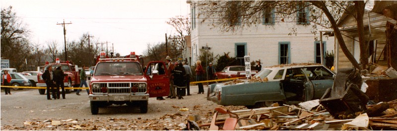 This shows the lodge and destruction of the nearby explosion.