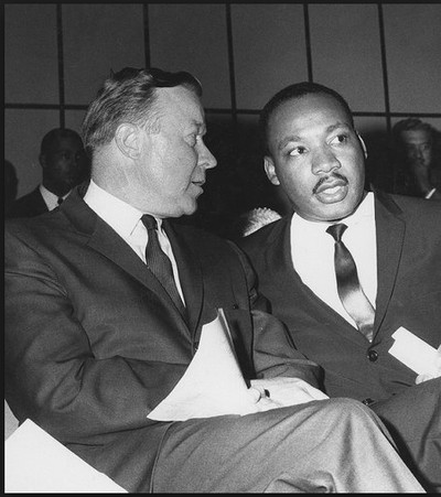 Walter Reuther with Martin Luther King Jr. supporting the Civil Rights Movement. 