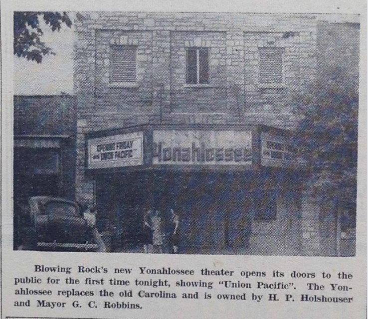 Façade view of the Yonahlossee Theatre in Blowing Rock, NC, ca. 1944.