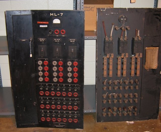 These electrical panels were installed to give researchers better control of electrical equipment in the laboratories. They allowed for researchers to easily turn on or turn off individual pieces of equipment.